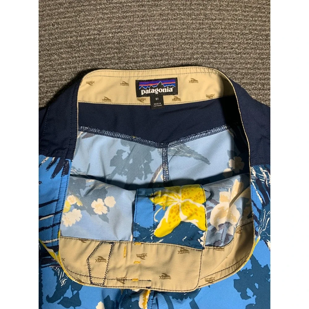 Patagonia Stretch Planing Board Shorts Zip Pocket Floral Blue Yellow Men's 31